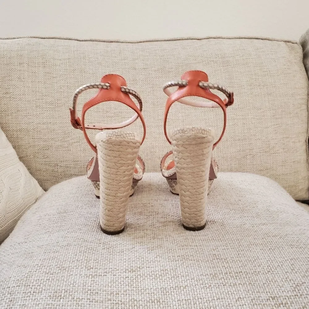 🌠 ELIE TAHARI 🌠 Snakeskin Leather Straw Platform Heels Sandals - [Size 6.5]